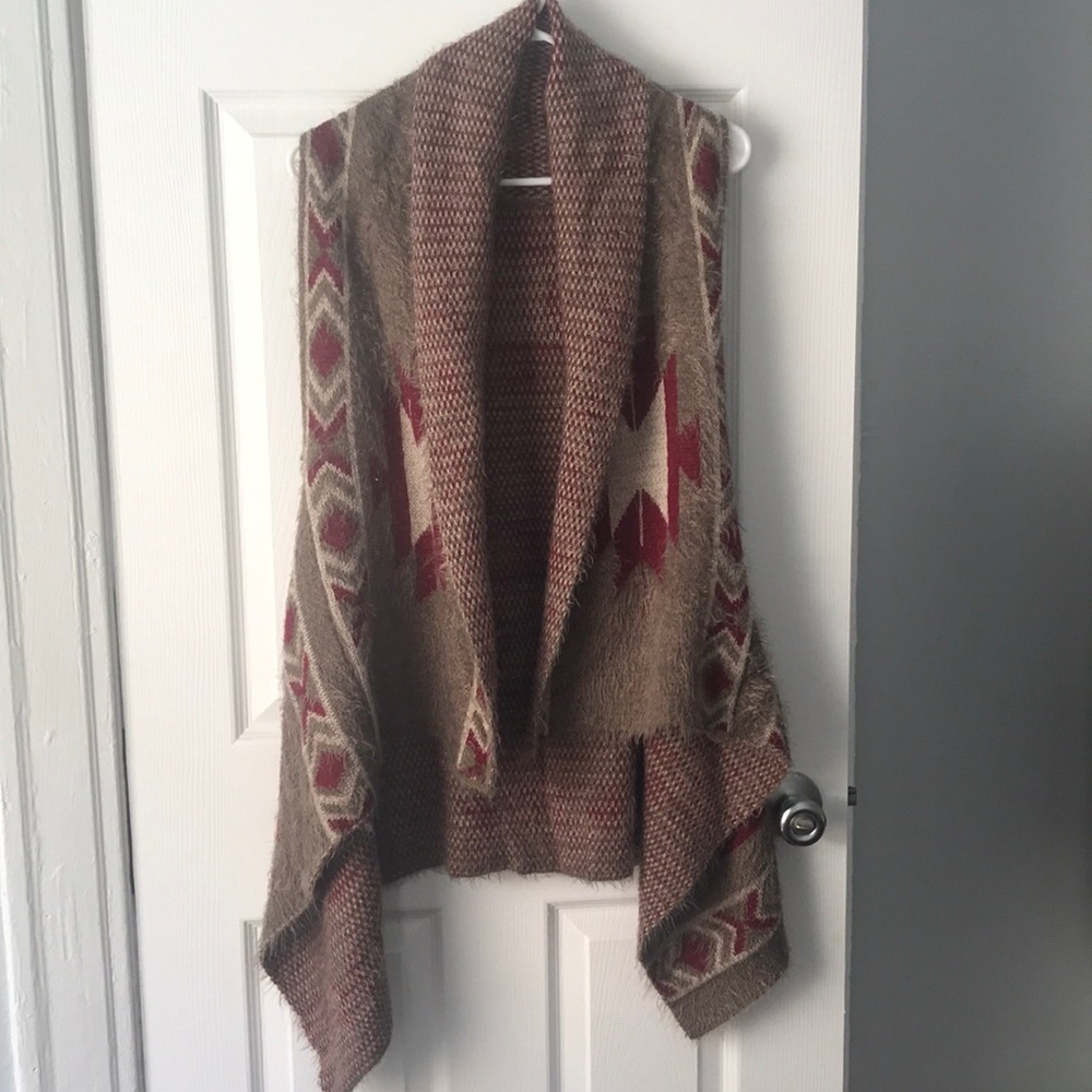 Brown and red cozy long vest
